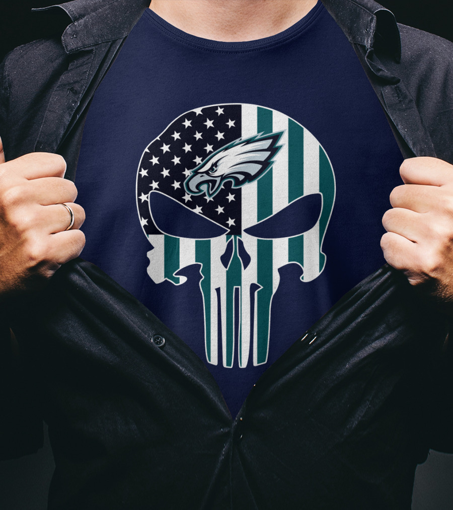 Philadelphia Eagles American Flag Punisher Skull T-Shirt