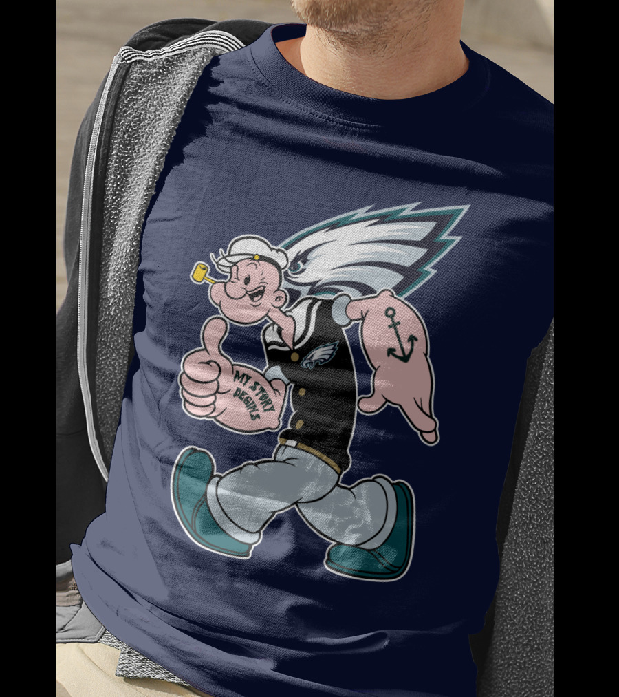 Popeye My Story Begins Philadelphia Eagles Anchor Navy Blue T-Shirt
