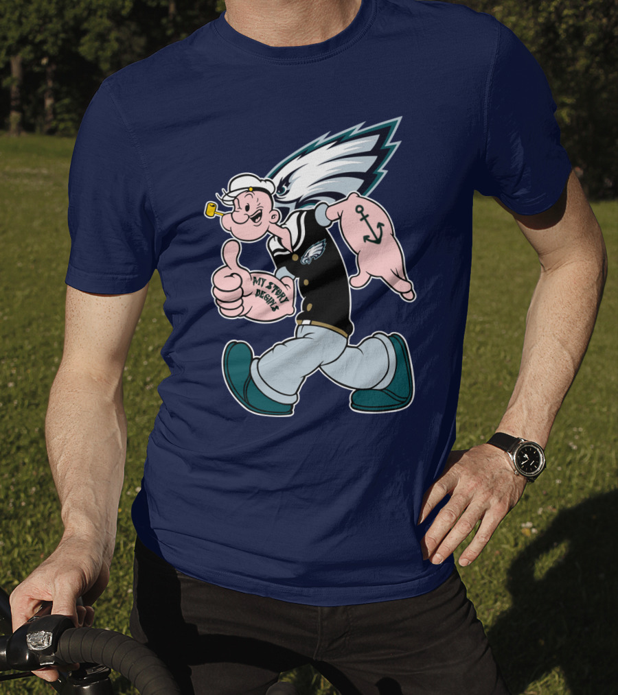 Popeye My Story Begins Philadelphia Eagles Anchor Navy Blue T-Shirt