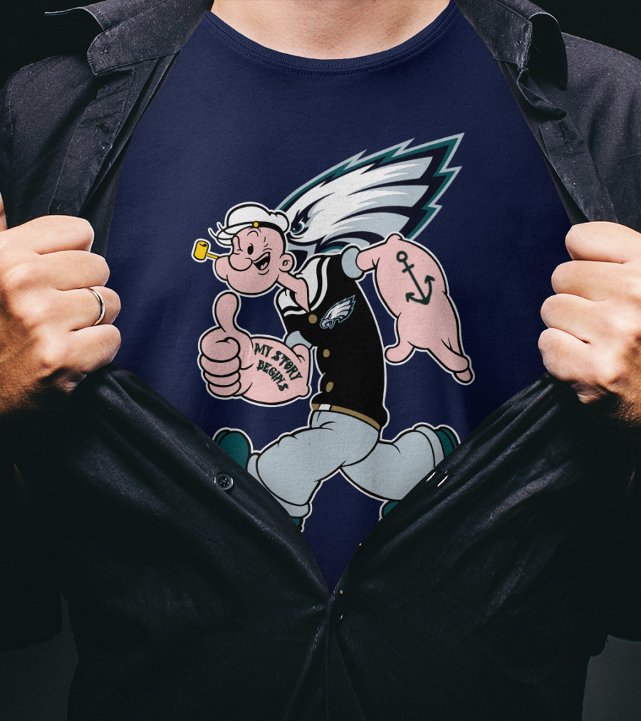 Popeye My Story Begins Philadelphia Eagles Anchor Navy Blue T-Shirt