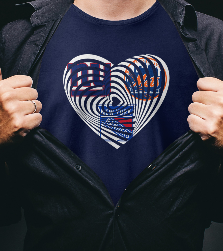 New York Giants Mets Rangers Heart T-Shirt