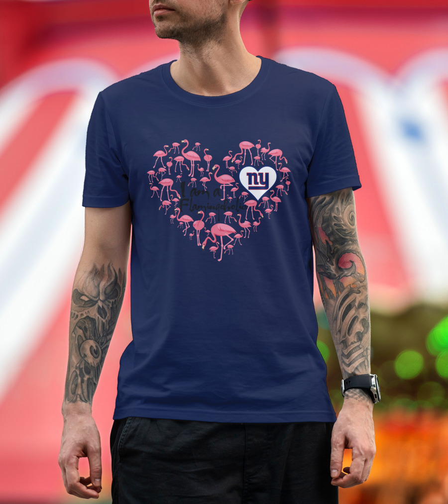 I Am A Flamingoholic Ny Giants Heart Flamingo Collection T-Shirt