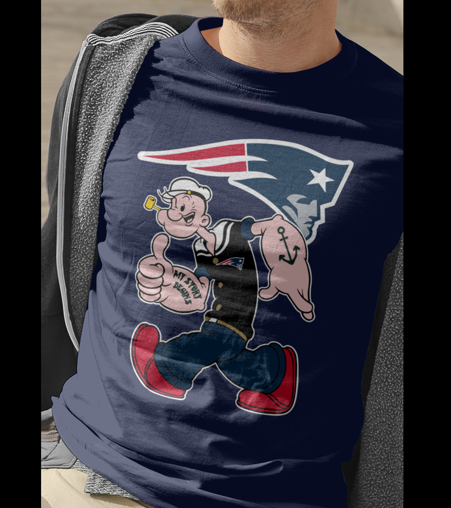 New England Patriots Popeye My Forty Defense Anchor Navy T-Shirt