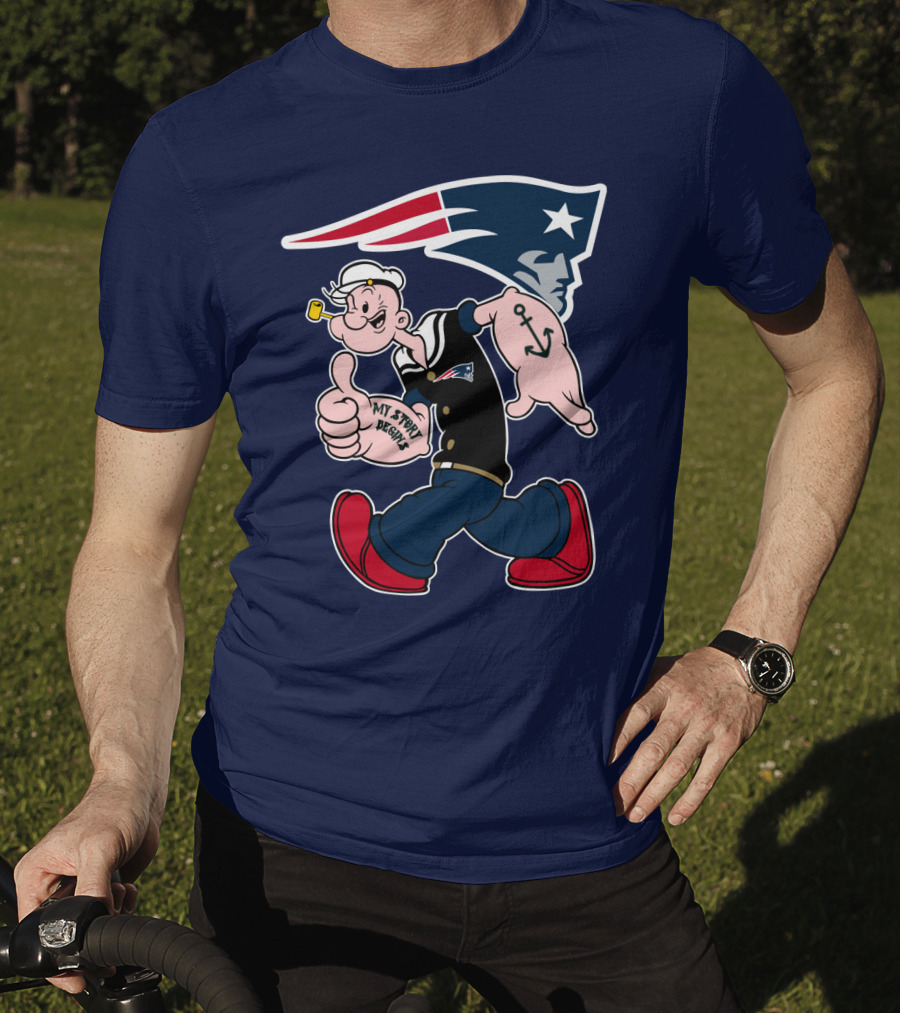 New England Patriots Popeye My Forty Defense Anchor Navy T-Shirt