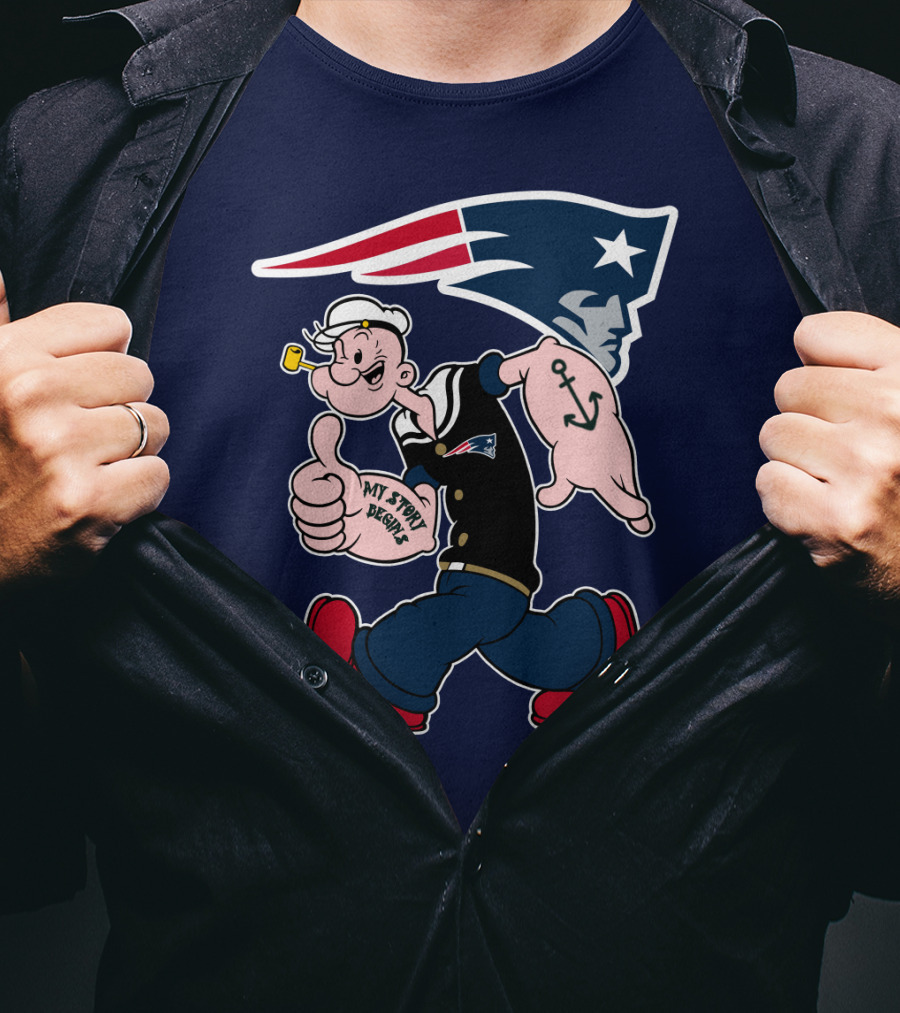 New England Patriots Popeye My Forty Defense Anchor Navy T-Shirt
