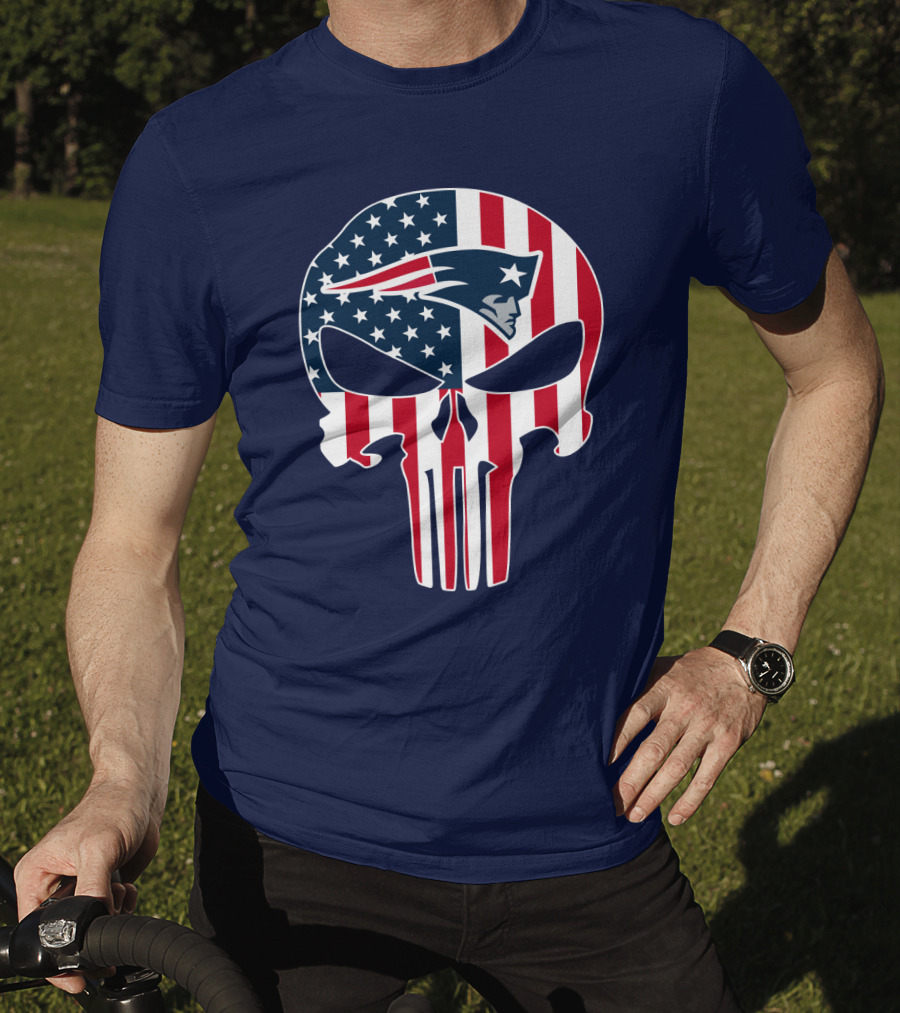New England Patriots American Flag Skull T-Shirt