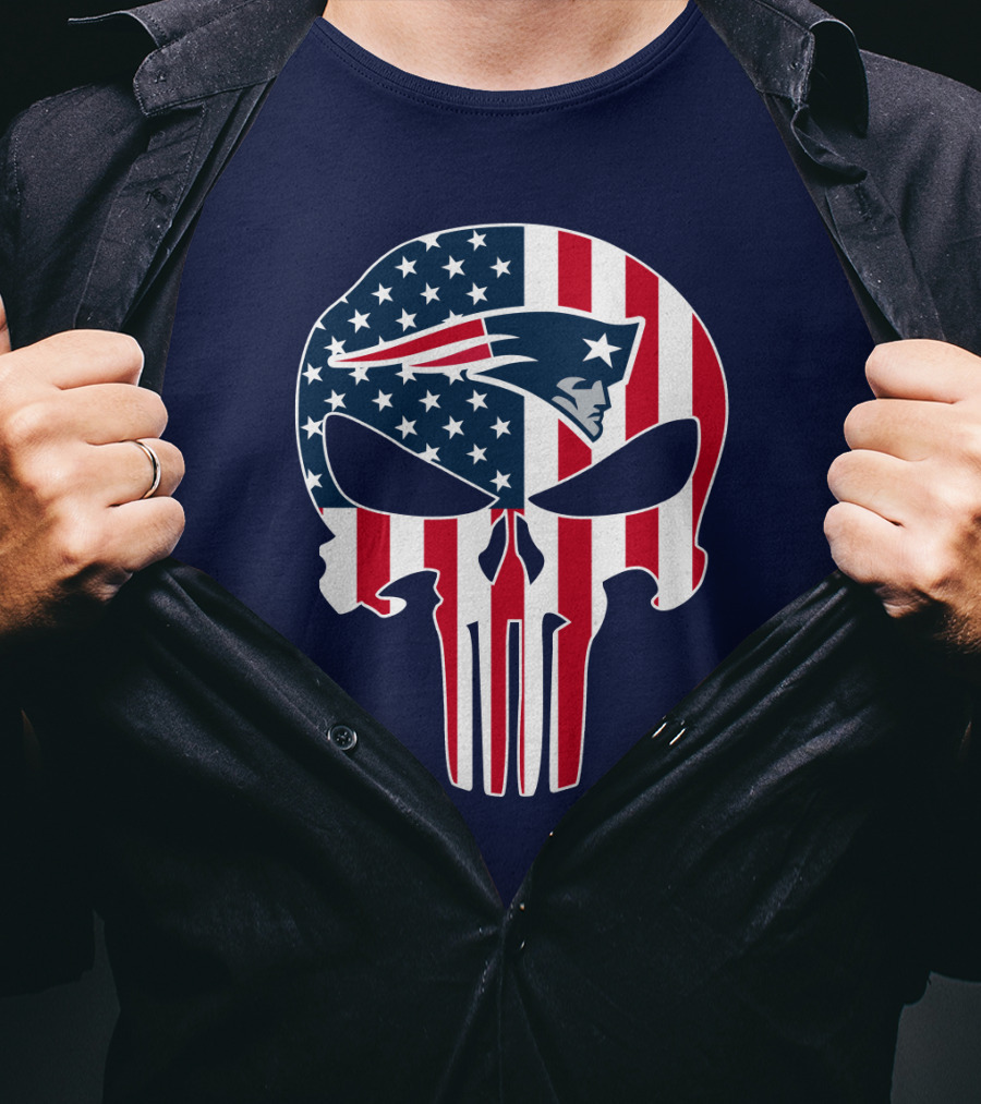 New England Patriots American Flag Skull T-Shirt
