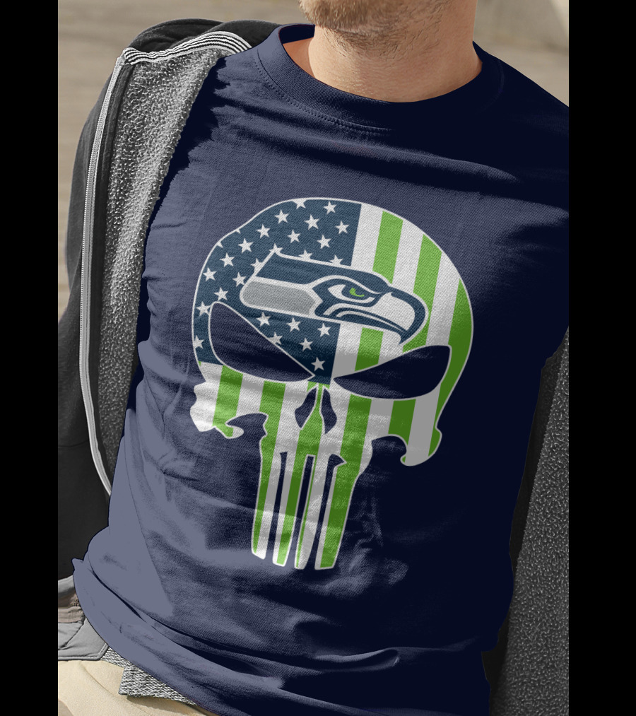 Seahawks American Flag Punisher Skull T-Shirt