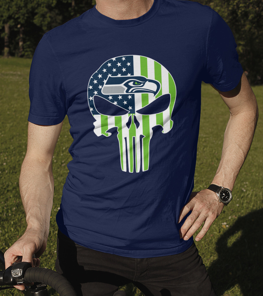 Seahawks American Flag Punisher Skull T-Shirt