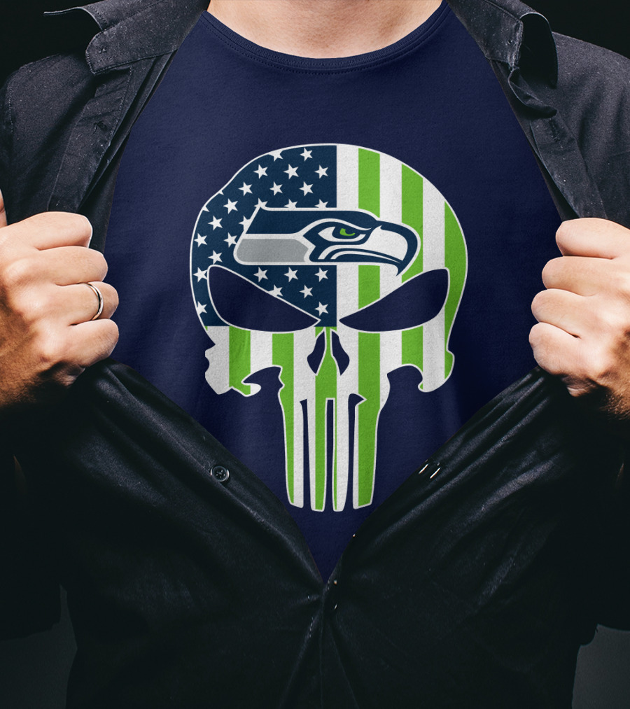 Seahawks American Flag Punisher Skull T-Shirt