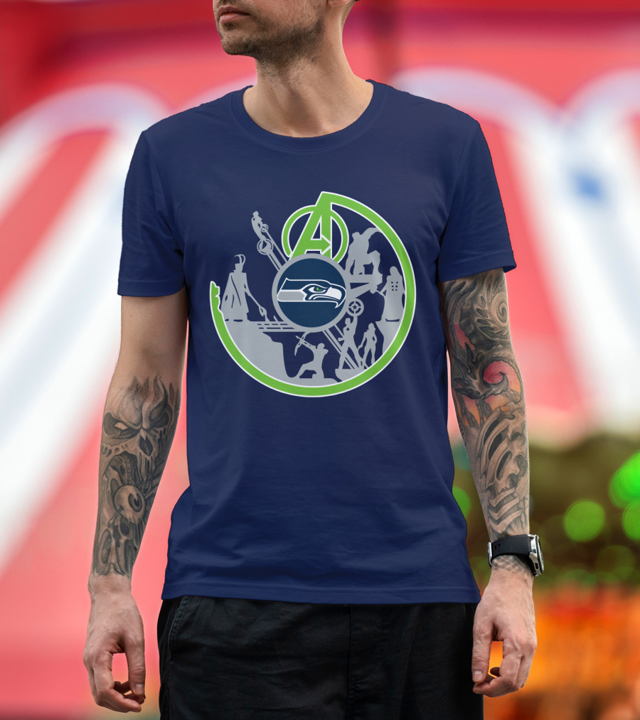Seahawks Avengers Crossover Logo Silhouettes T-Shirt