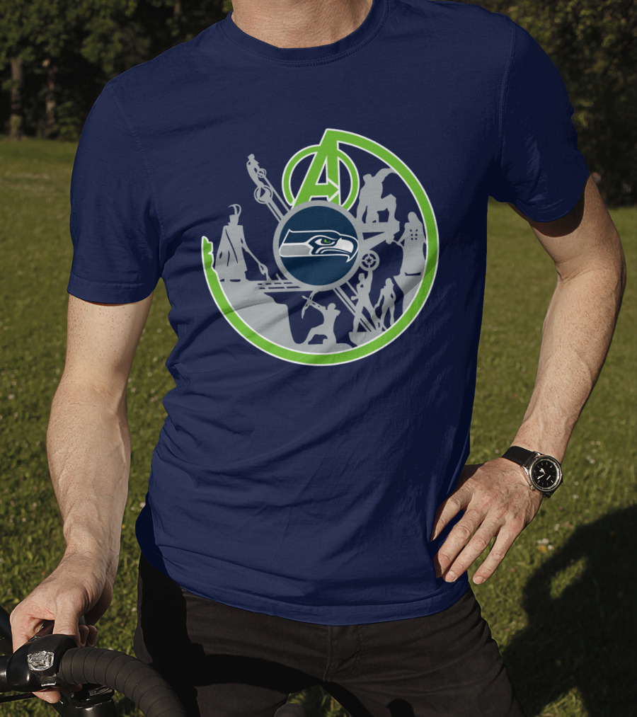 Seahawks Avengers Crossover Logo Silhouettes T-Shirt