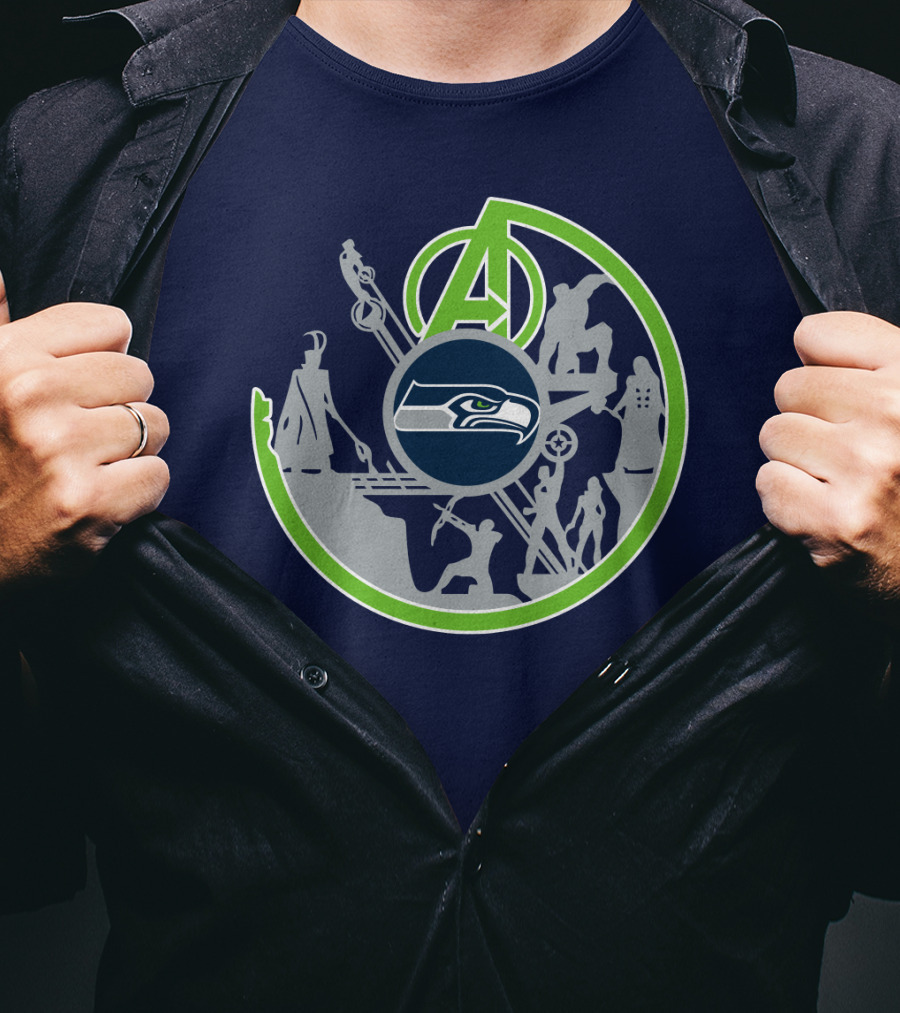 Seahawks Avengers Crossover Logo Silhouettes T-Shirt