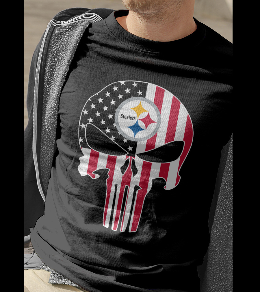 Steelers Skull American Flag T-Shirt