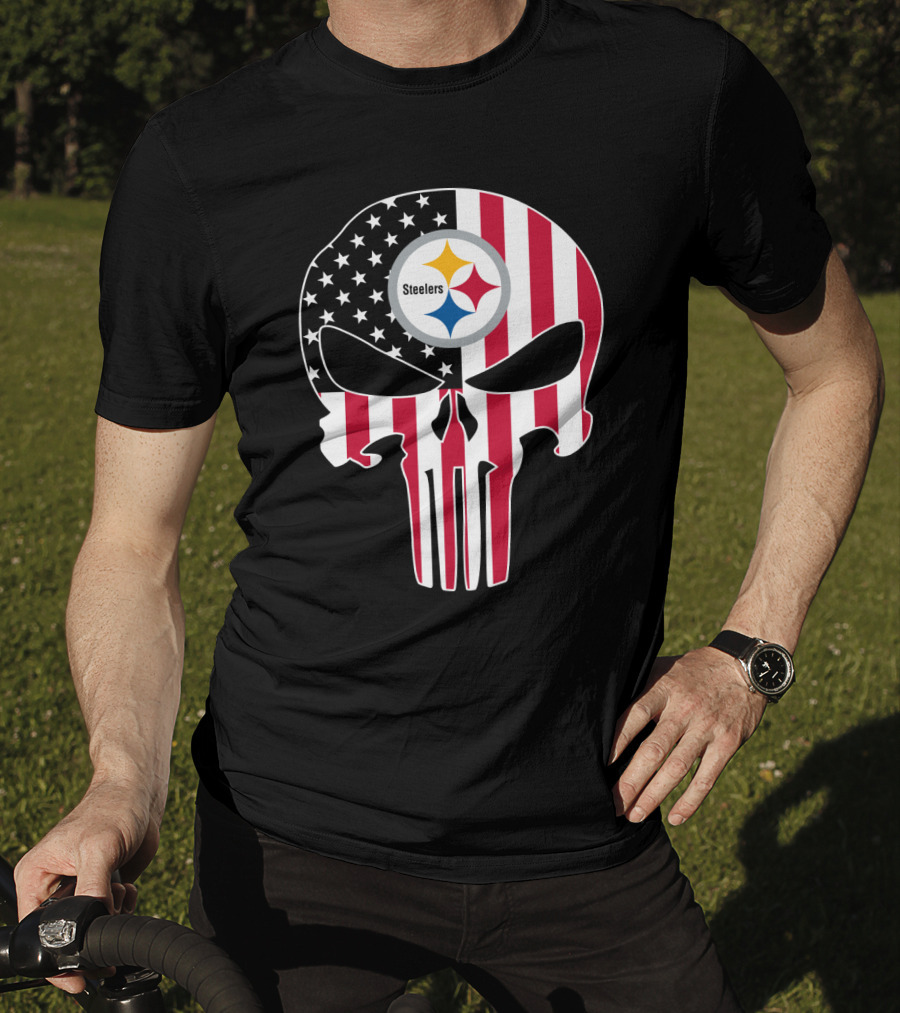 Steelers Skull American Flag T-Shirt