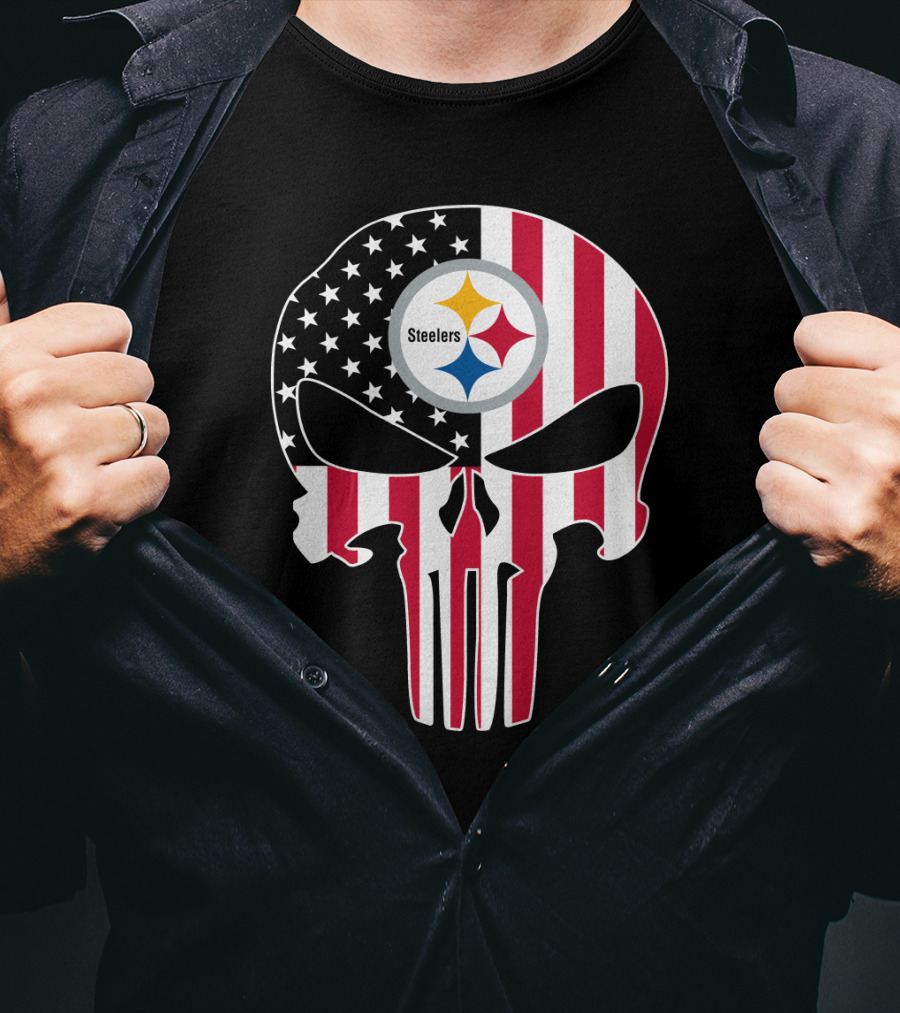 Steelers Skull American Flag T-Shirt