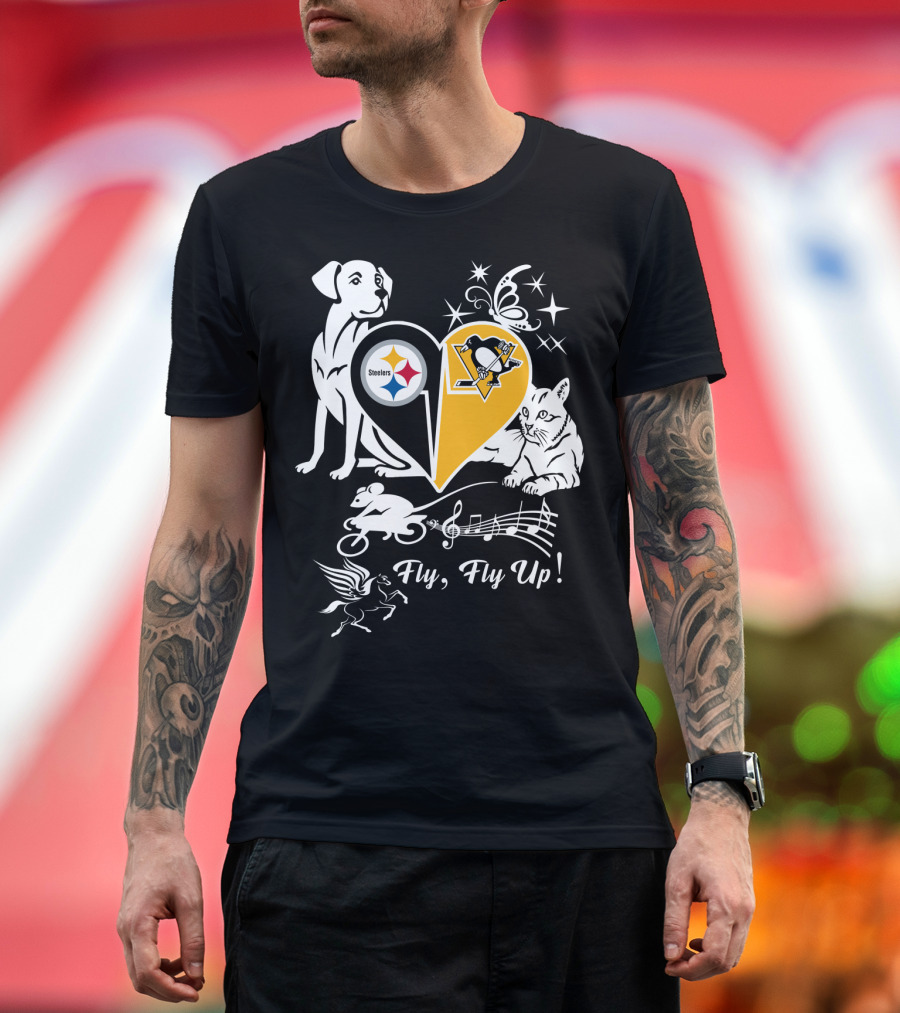 Steelers Penguins Fly Fly Up Music Butterfly Dog Cat Mouse Pegasus T-Shirt