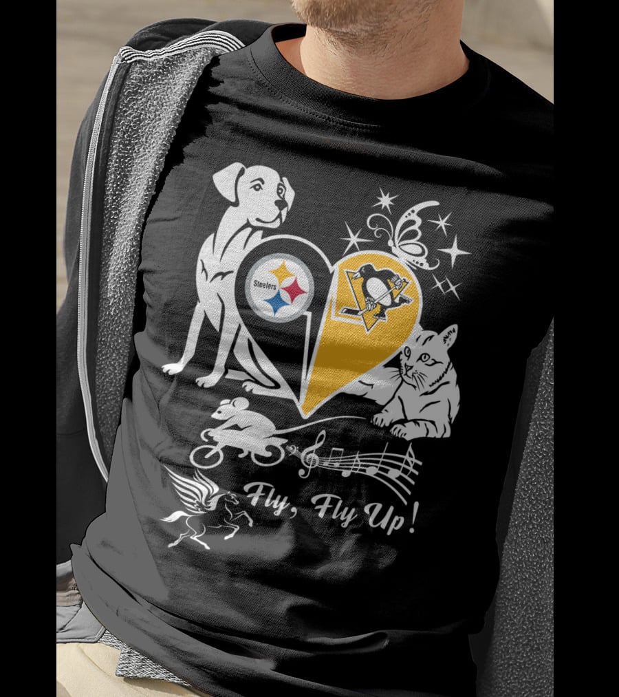 Steelers Penguins Fly Fly Up Music Butterfly Dog Cat Mouse Pegasus T-Shirt