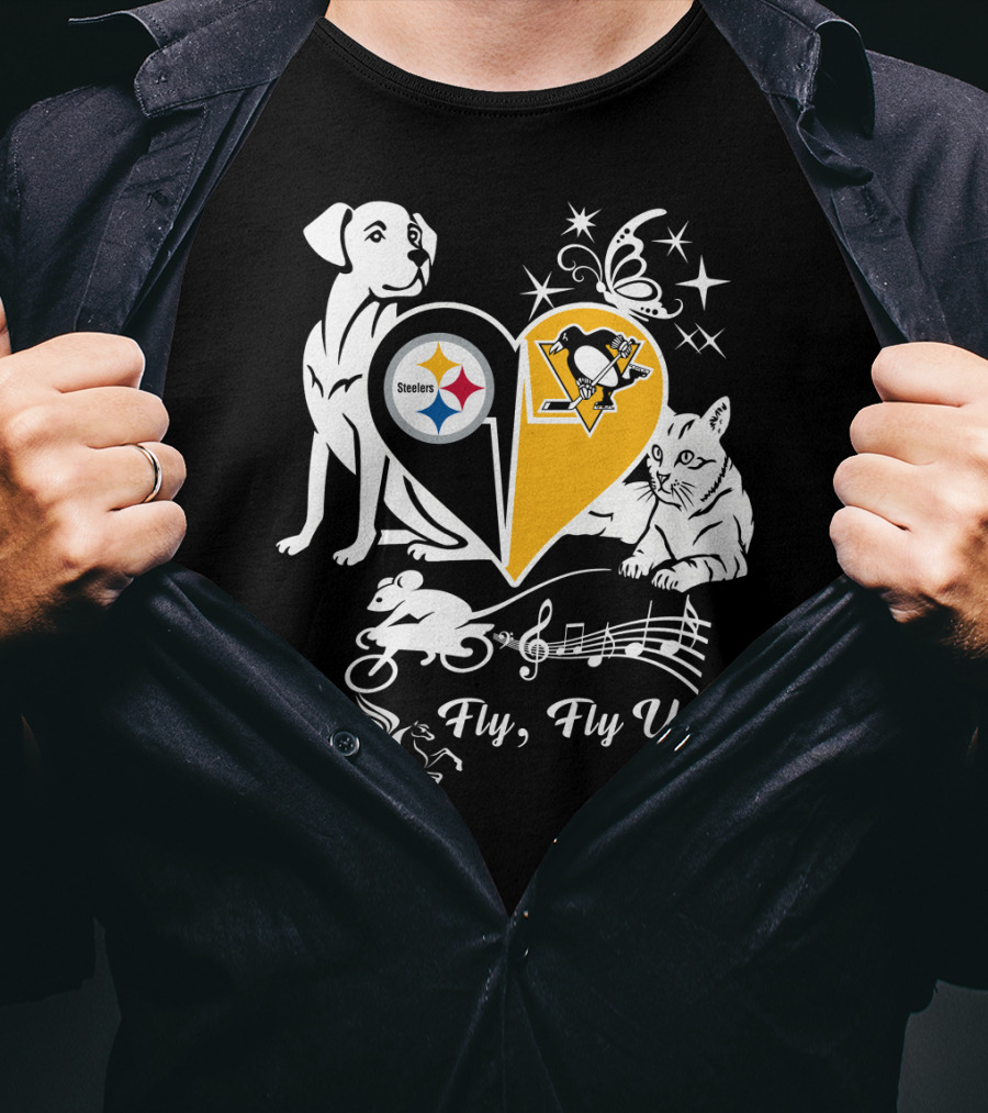 Steelers Penguins Fly Fly Up Music Butterfly Dog Cat Mouse Pegasus T-Shirt