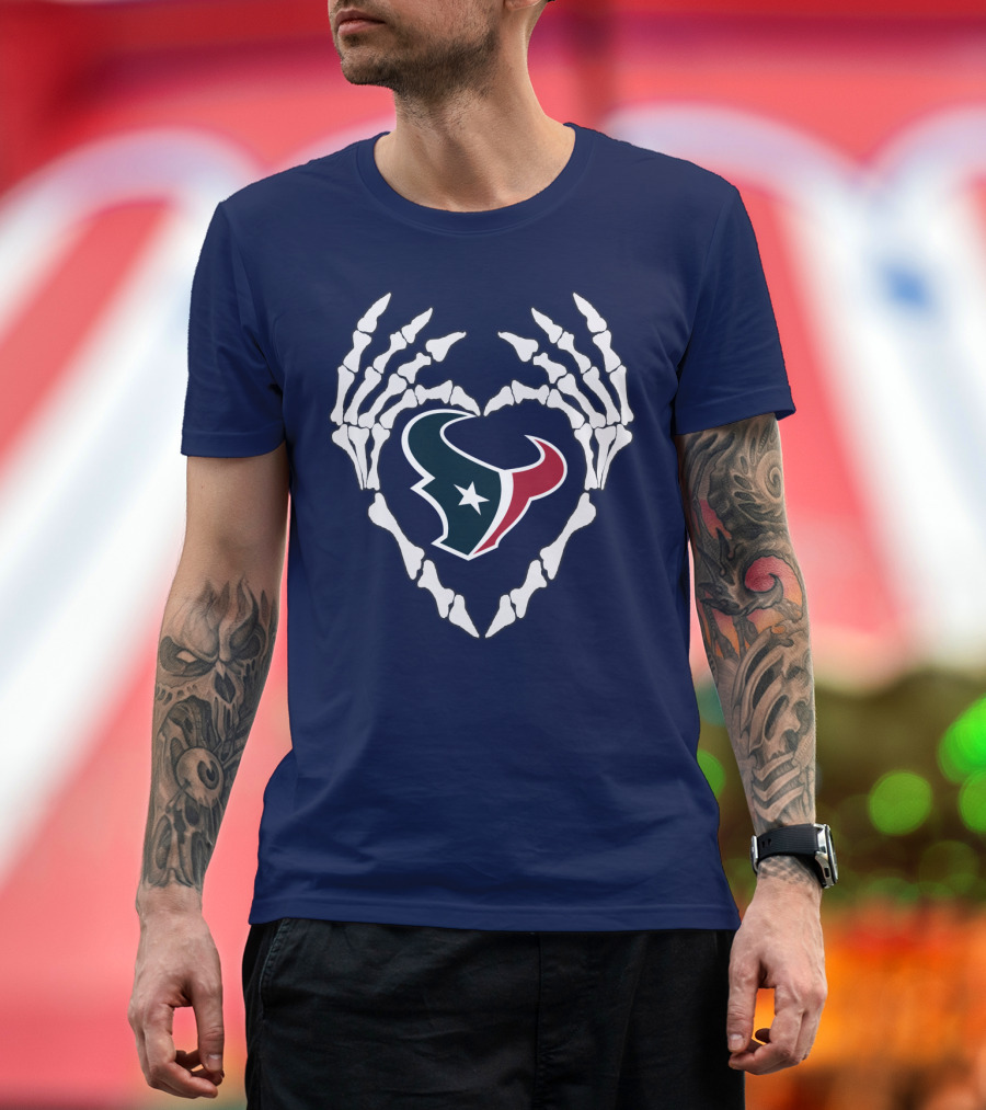 Texans Skeleton Hands Heart T-Shirt