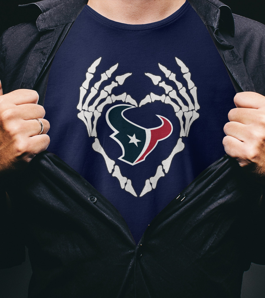 Texans Skeleton Hands Heart T-Shirt