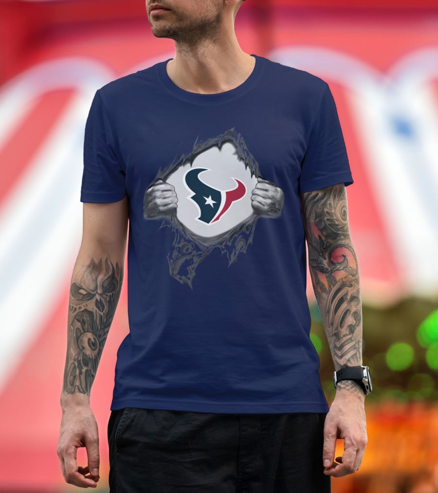 Texans Strong Bull Logo Rip Patriots T-Shirt