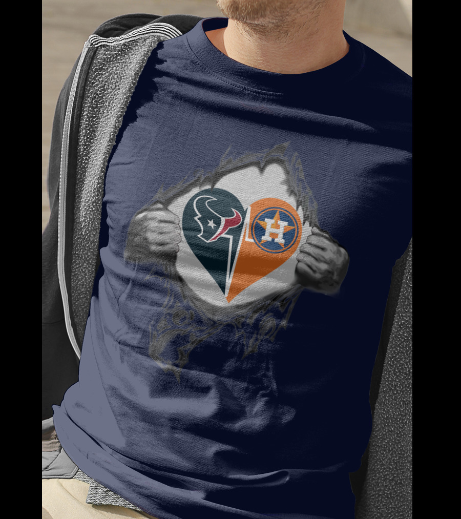 Texans Astros Heart Logo Fusion T-Shirt