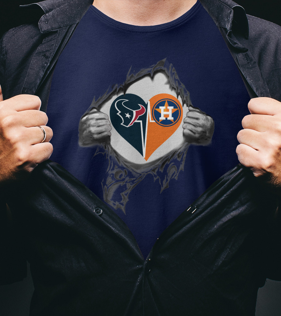 Texans Astros Heart Logo Fusion T-Shirt