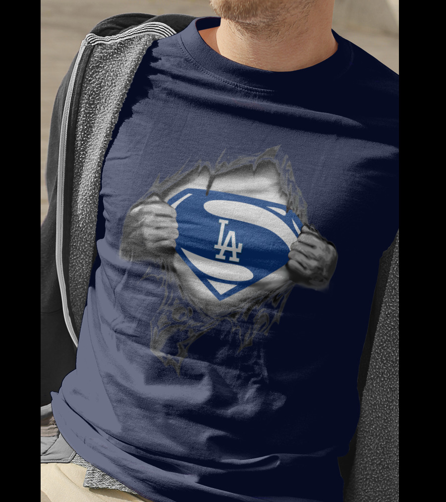 Superman Style Los Angeles Dodgers Logo On Blue T-Shirt
