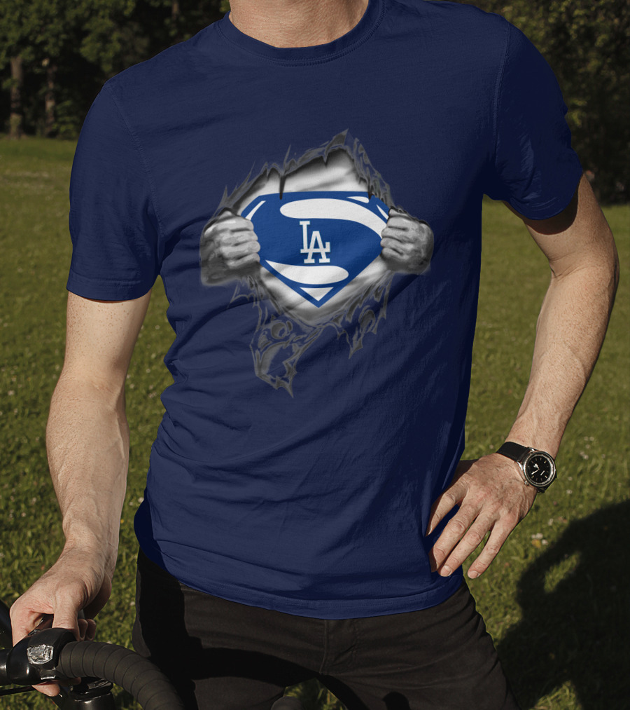 Superman Style Los Angeles Dodgers Logo On Blue T-Shirt