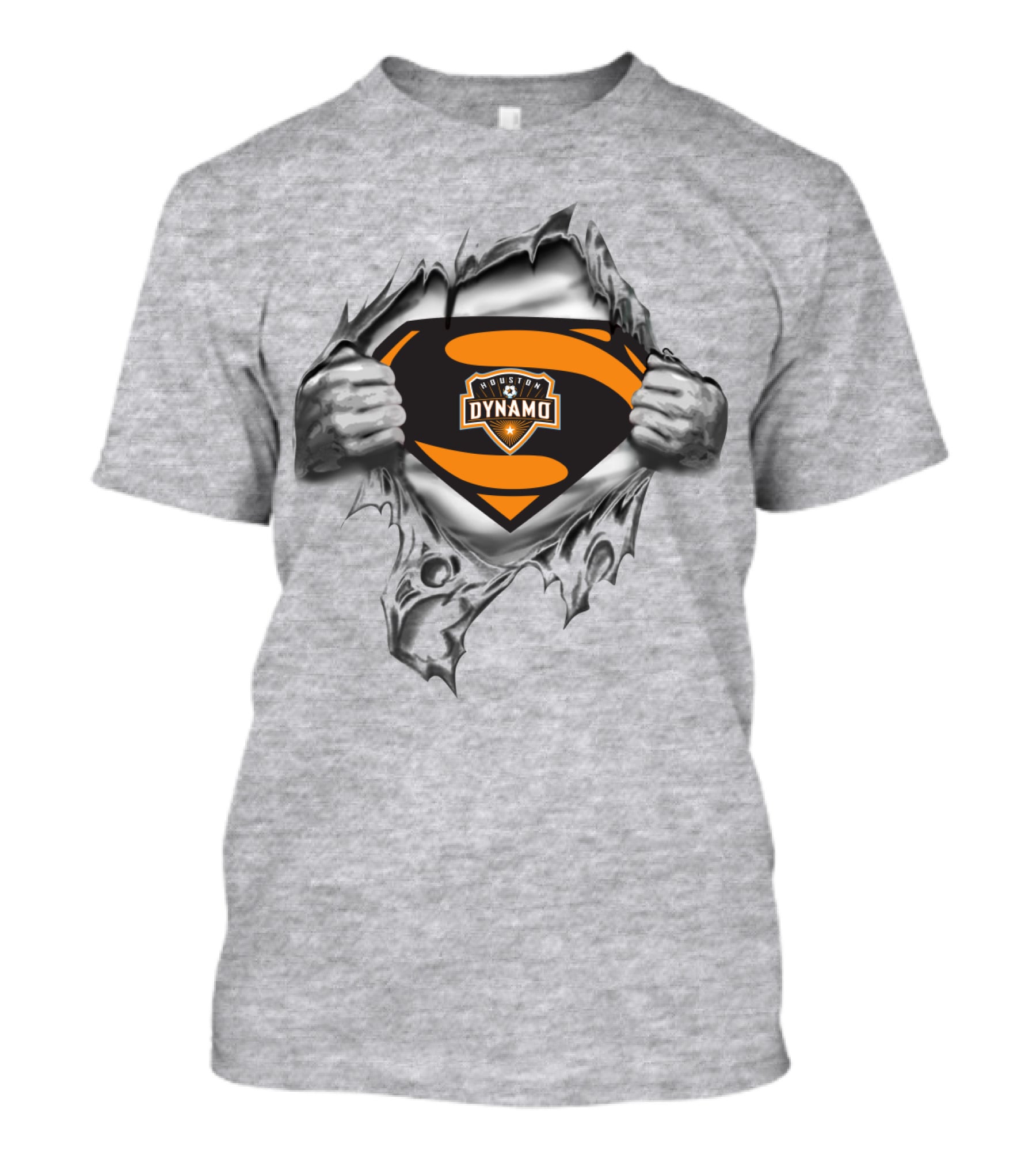 Superhero Houston Dynamo Logo Busting Through T-Shirt
