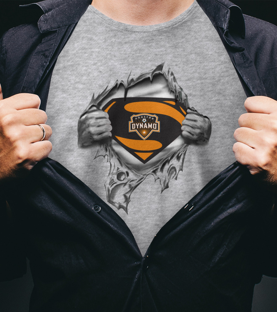 Superhero Houston Dynamo Logo Busting Through T-Shirt