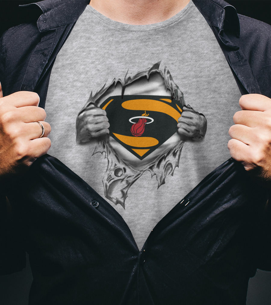 Miami Heat Superhero Basketball Logo Silver T-Shirt