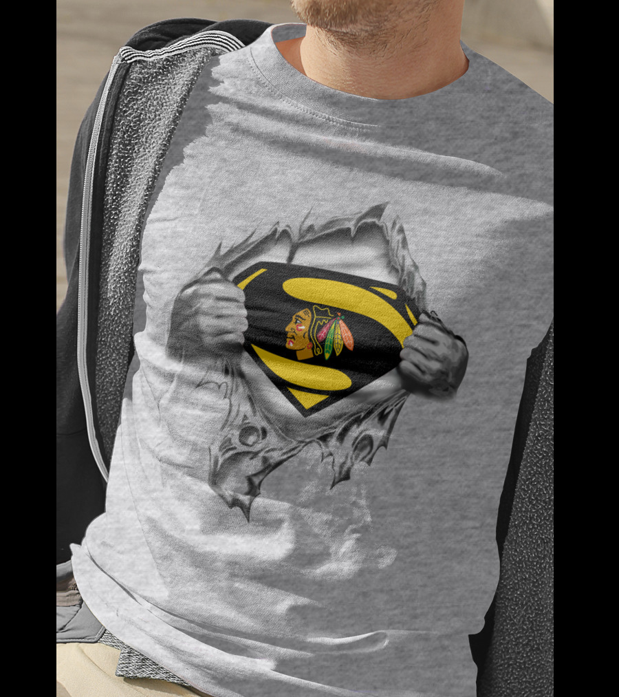 Superman Chicago Blackhawks Logo Fusion T-Shirt