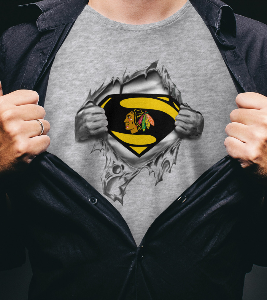 Superman Chicago Blackhawks Logo Fusion T-Shirt