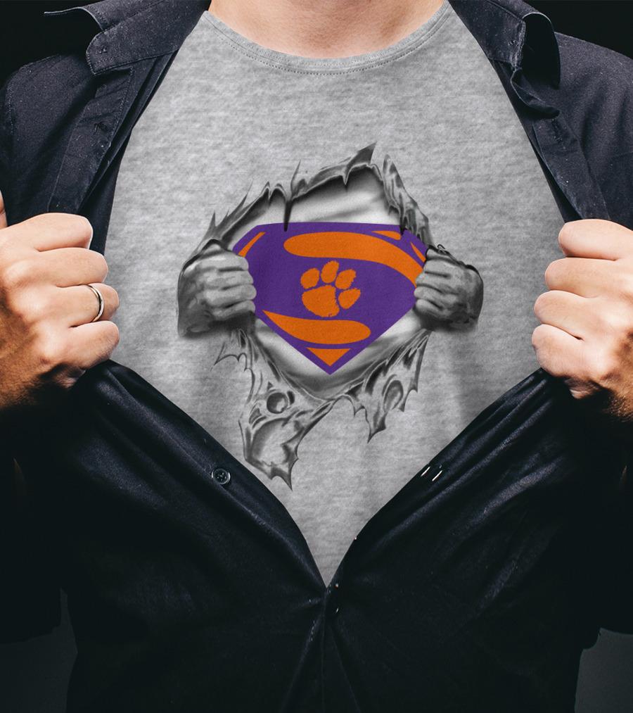 Clemson Tigers Superman Logo With Paw Print T-Shirt