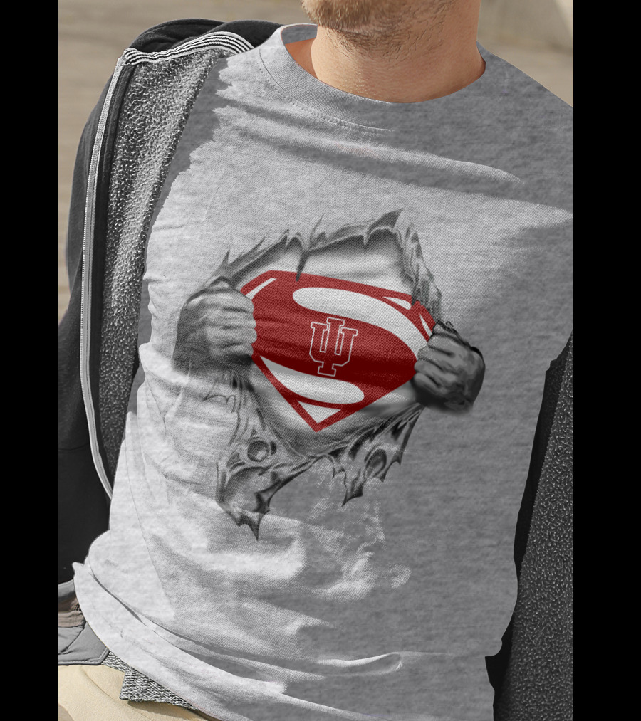 Indiana Hoosiers Logo Inside Superman Shield Torn T-Shirt