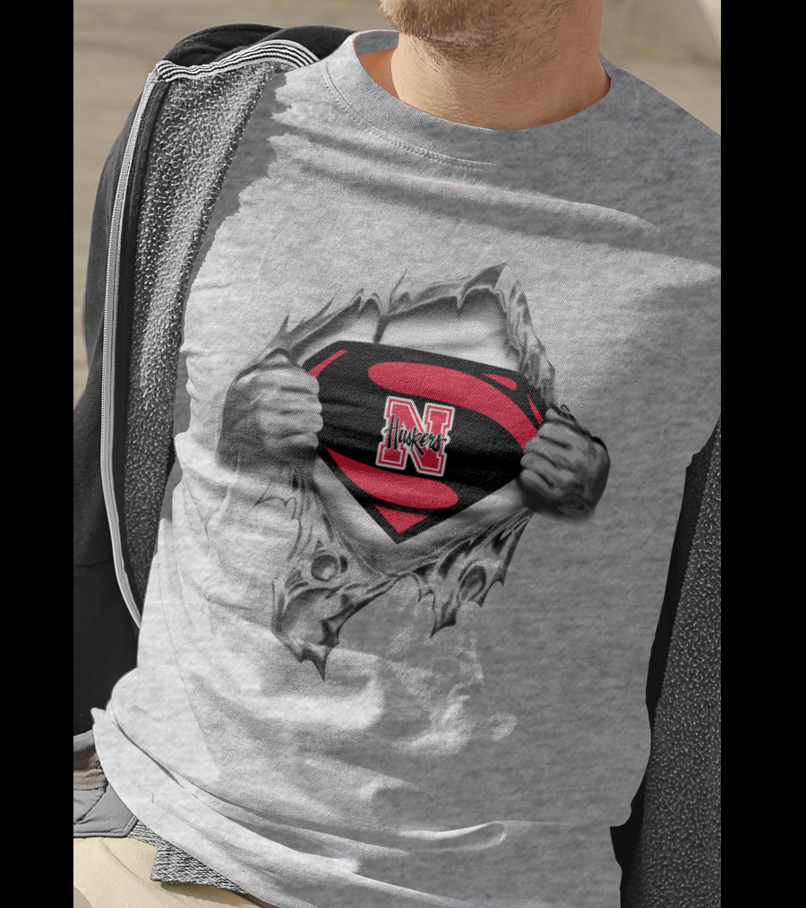 Nebraska Cornhuskers N Huskers Emblem Inside Steel Superhero Suit T-Shirt