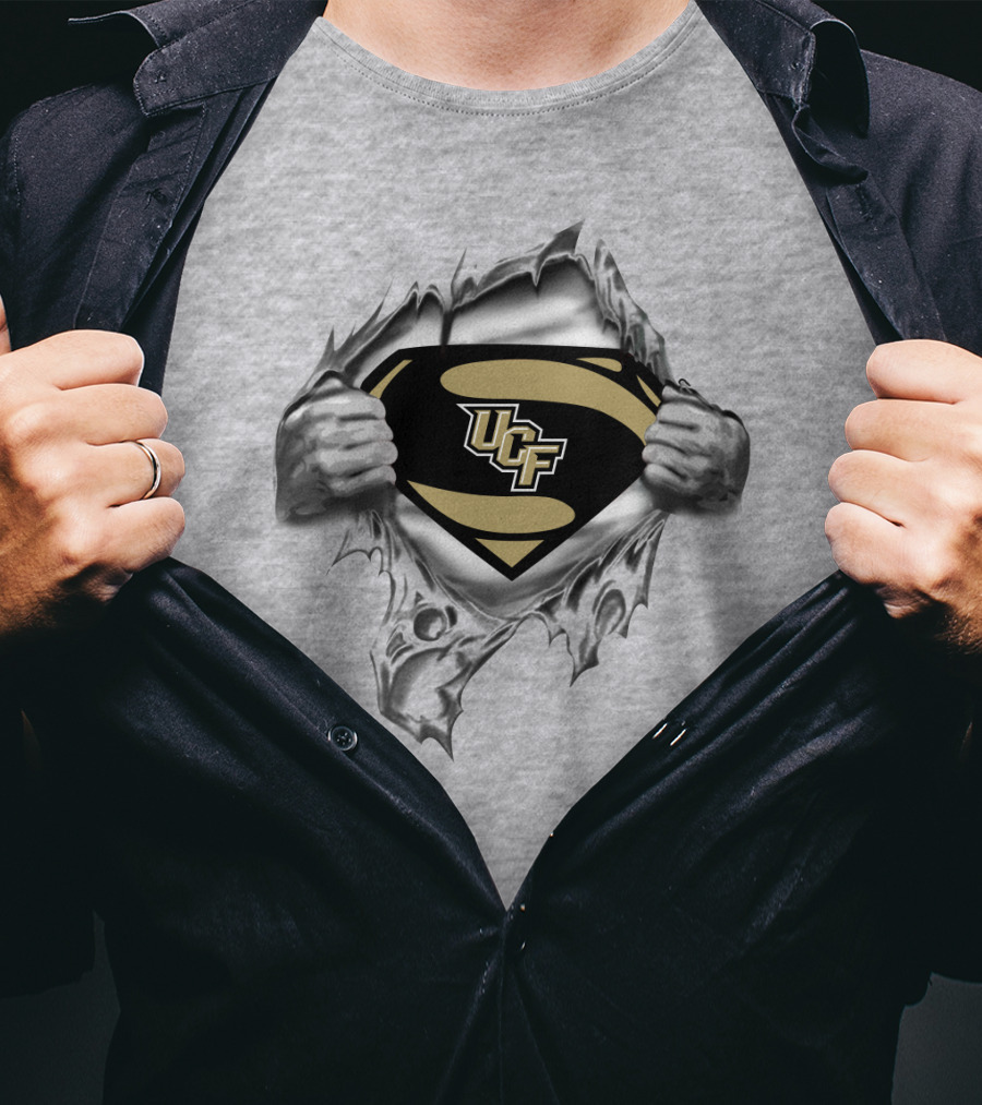 Ucf Knights Superhero Logo Grey Torn Chest T-Shirt