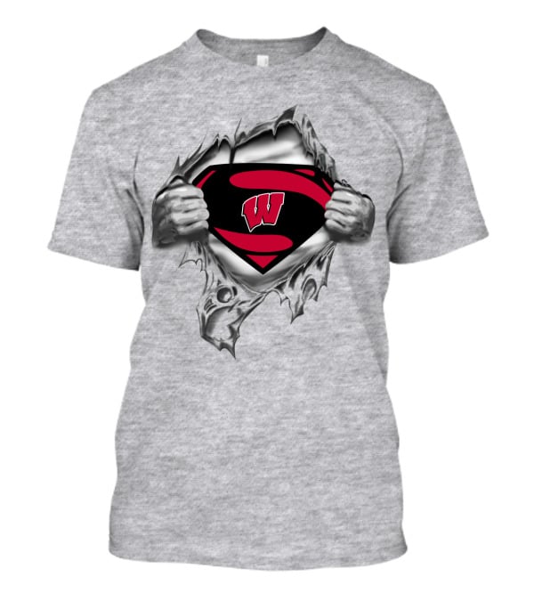 Wisconsin Badgers Superman Logo Ripped Chest T-Shirt