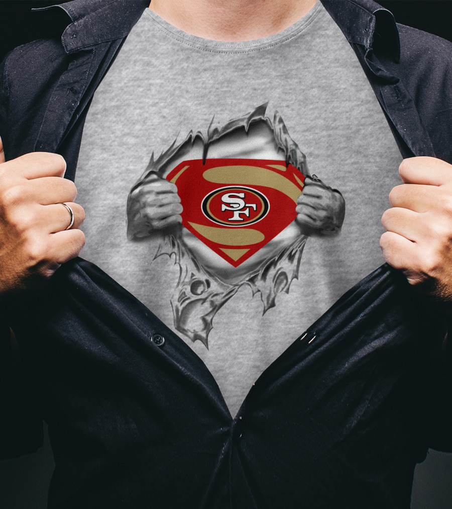 San Francisco 49ers Emblem With Superhero Rip And Sf T-Shirt