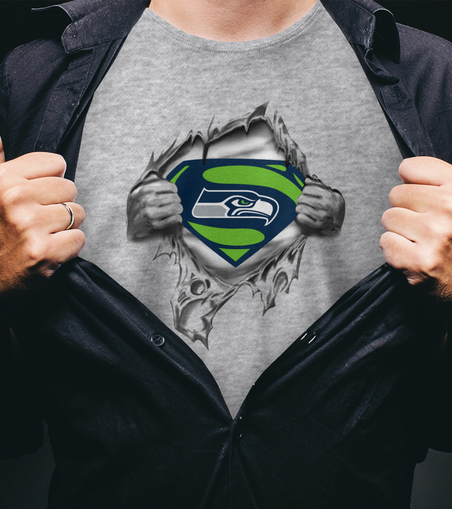 Seattle Seahawks Superman Shield Rip T-Shirt