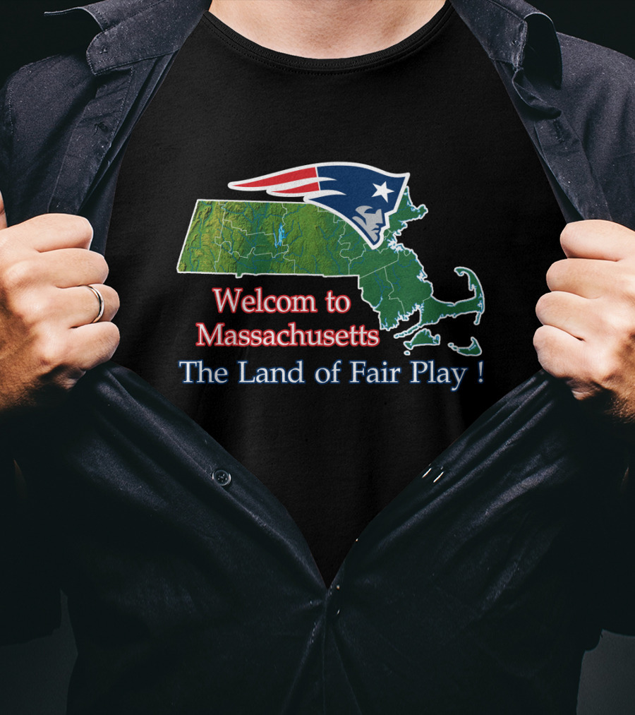 Welcome To Massachusetts The Land Of Fair Play Patriotic Map T-Shirt