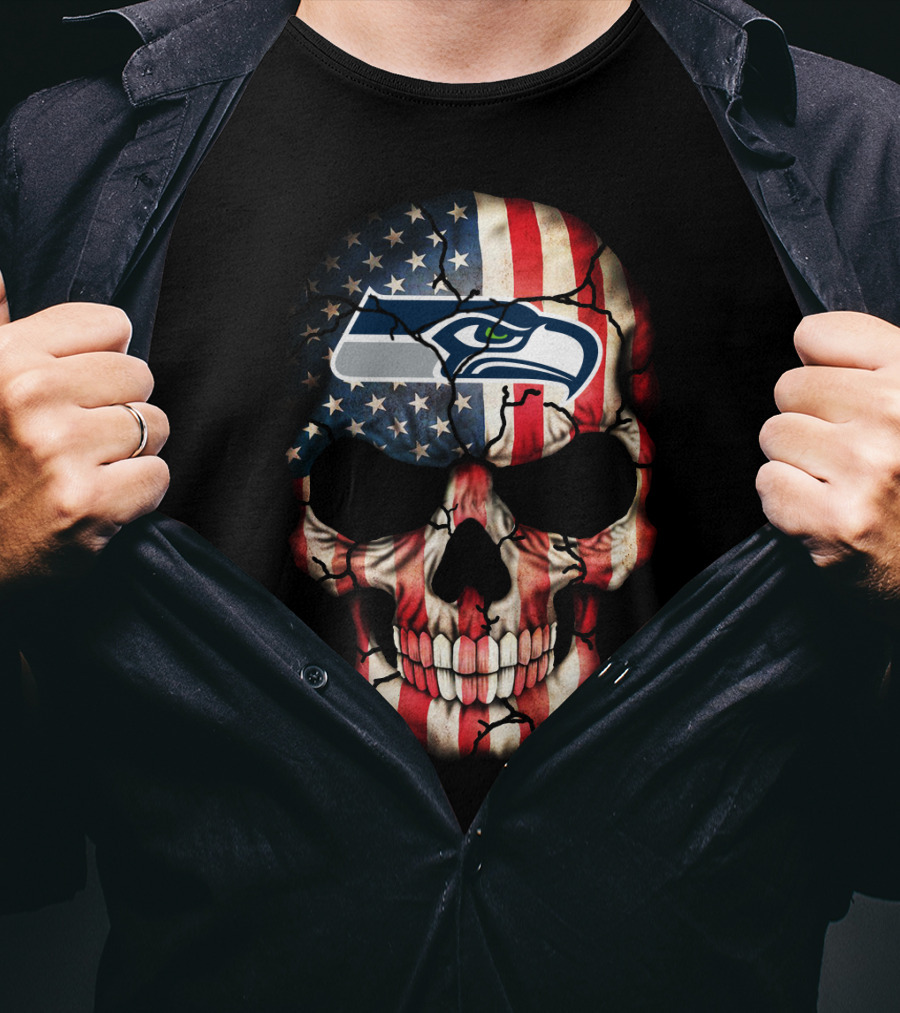 Seahawks American Flag Skull T-Shirt
