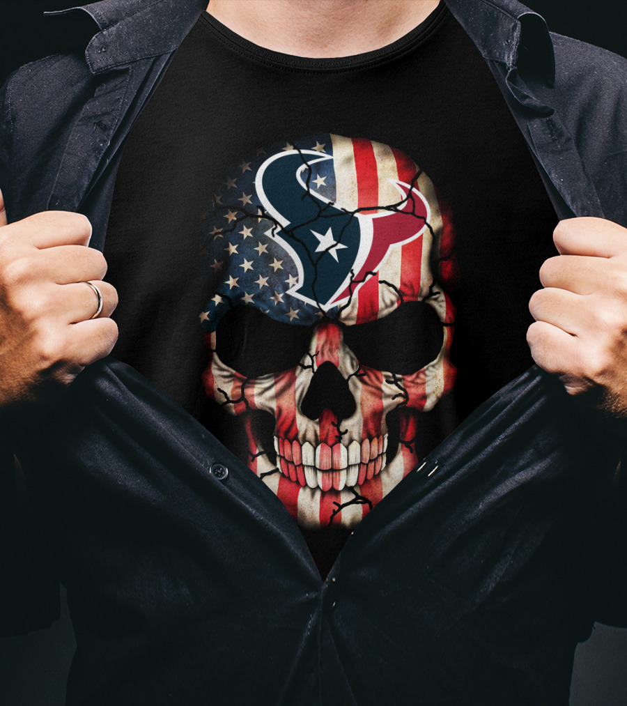Houston Texans Skull American Flag Tribute T-Shirt