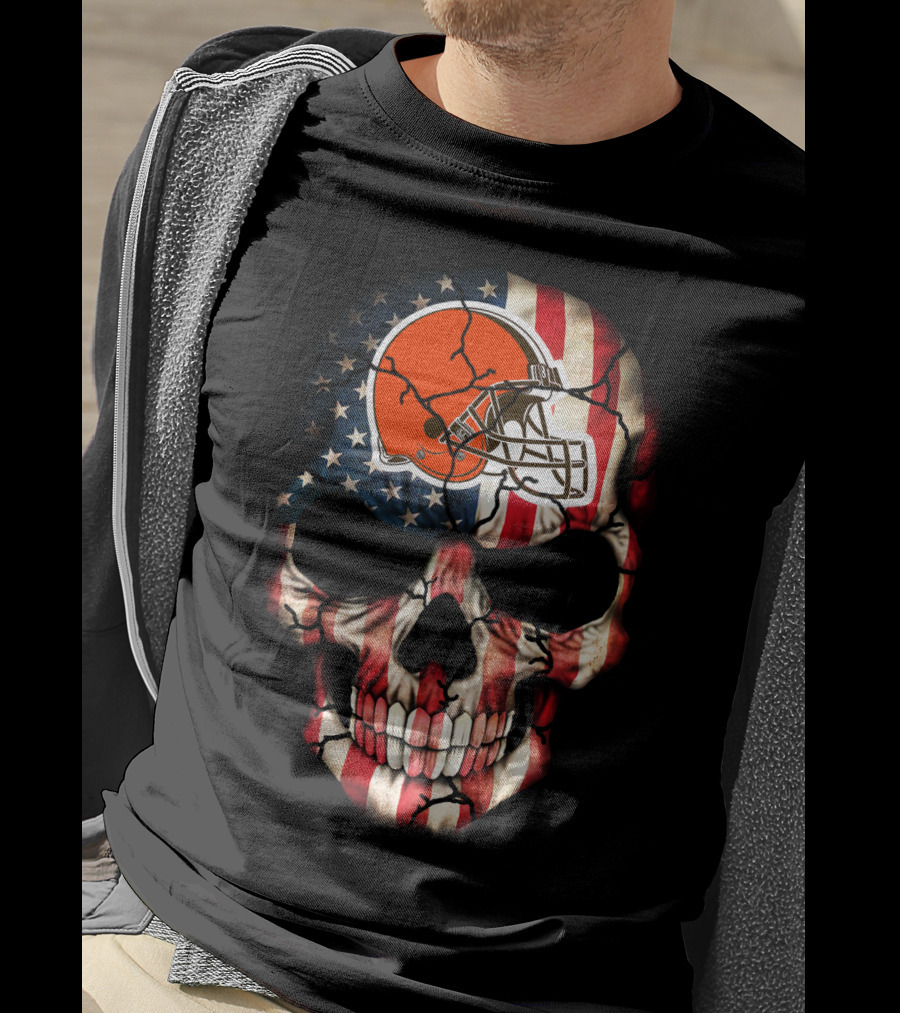 Cleveland Browns American Flag Skull T-Shirt