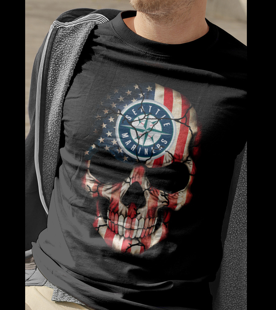 Seattle Mariners American Flag Skull T-Shirt