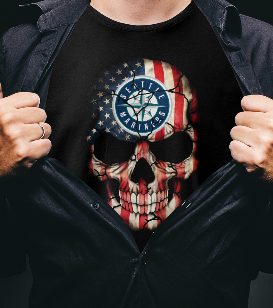 Seattle Mariners American Flag Skull T-Shirt