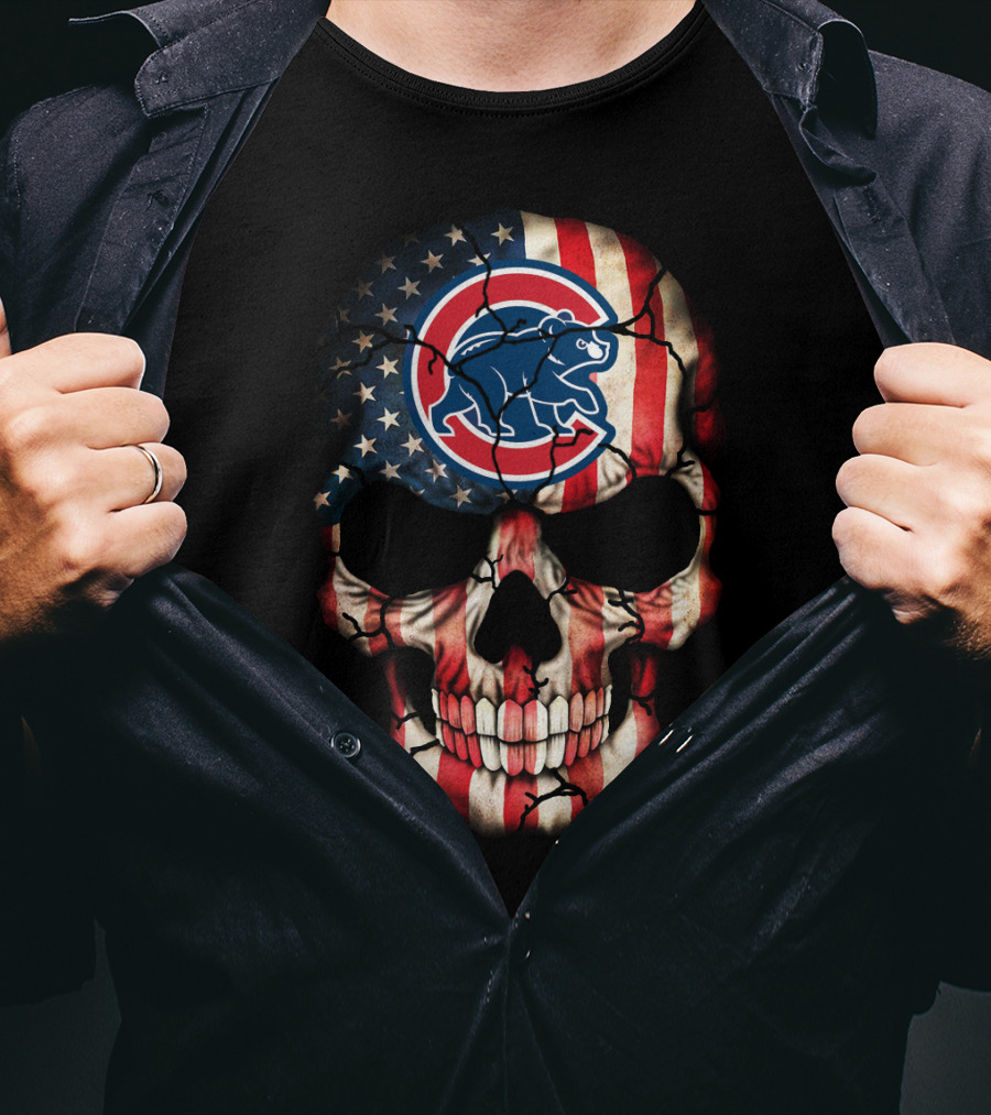 Chicago Cubs American Flag Skull T-Shirt