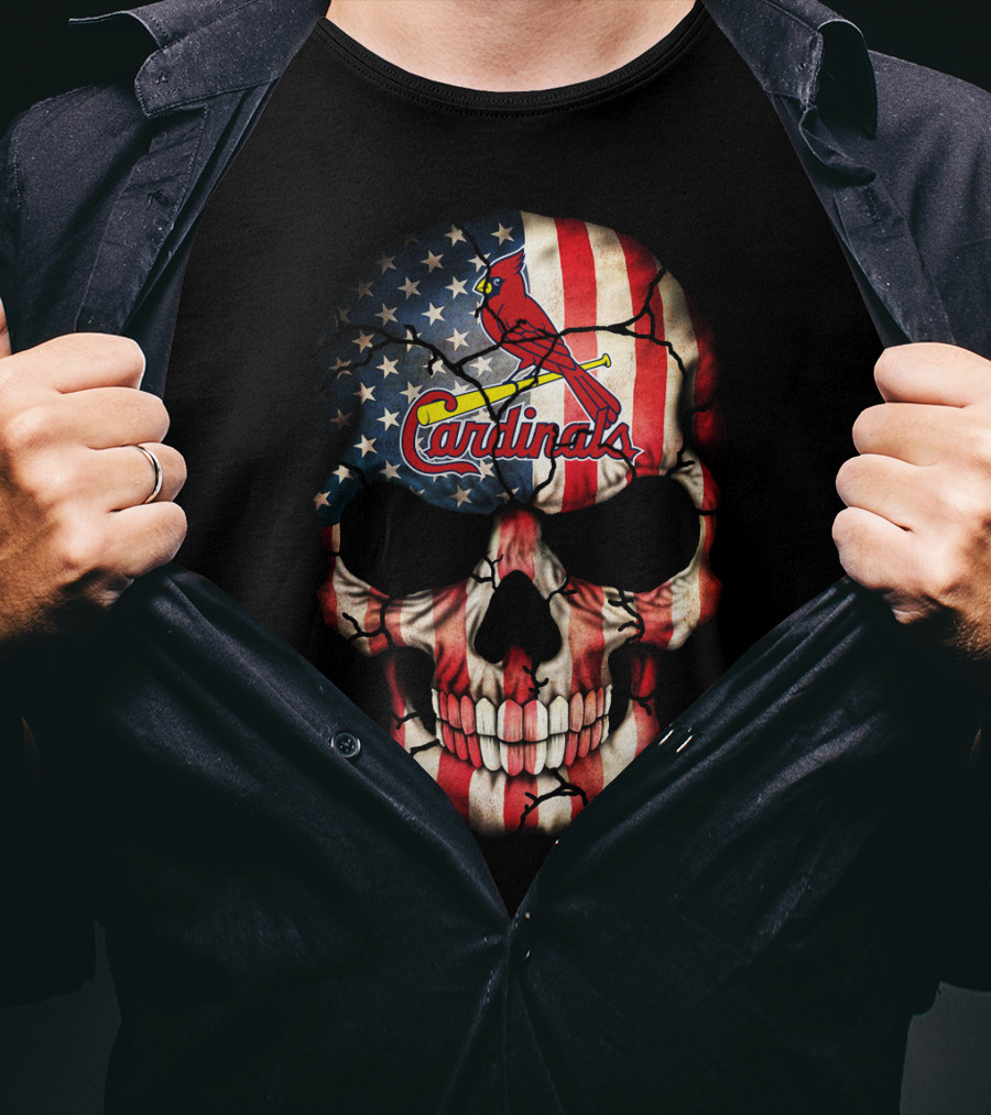 American Flag Skull With St. Louis Cardinals T-Shirt